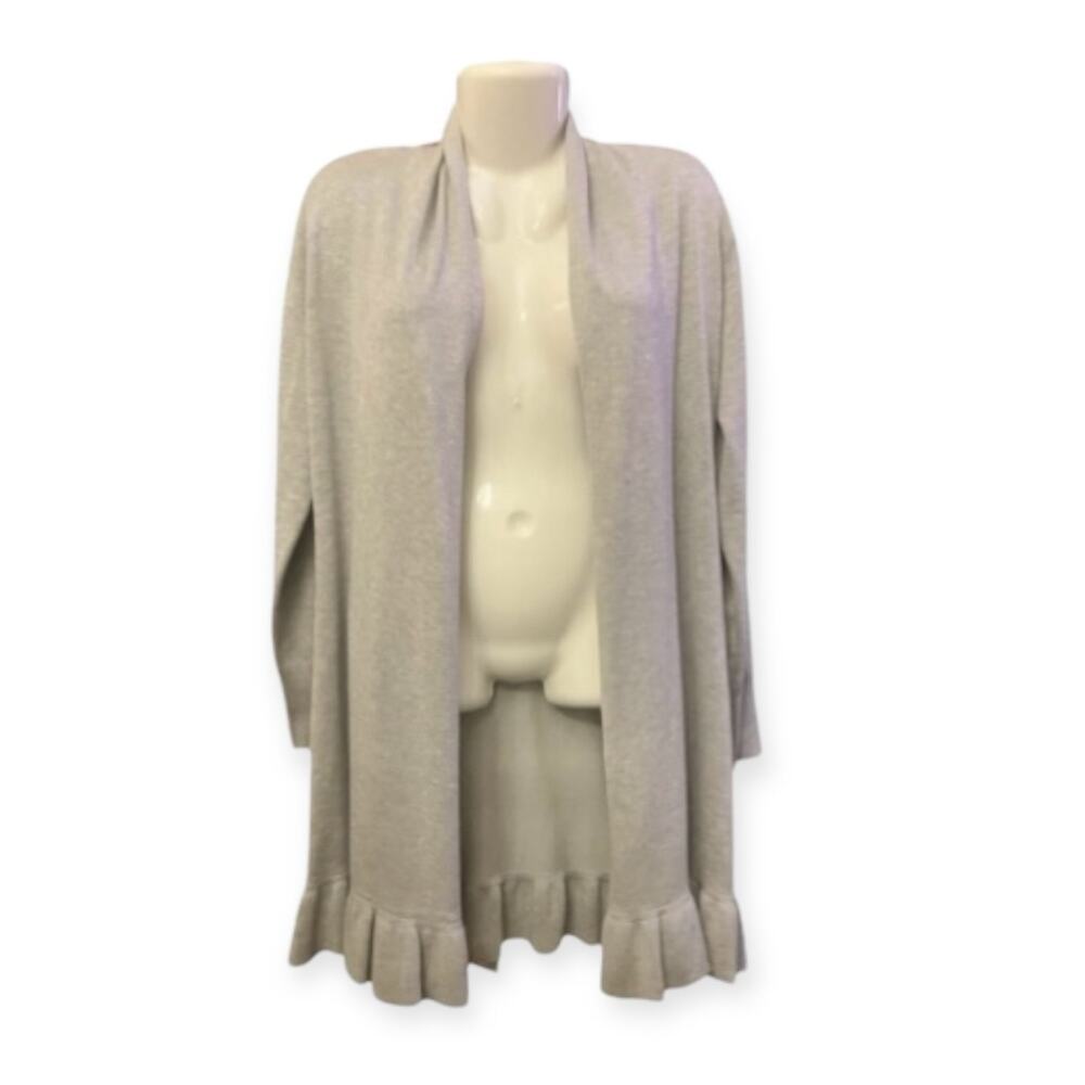 Vila Milano Women's Grey Open Front Cardigan Sweater W/ Ruffle Hem | Size Large